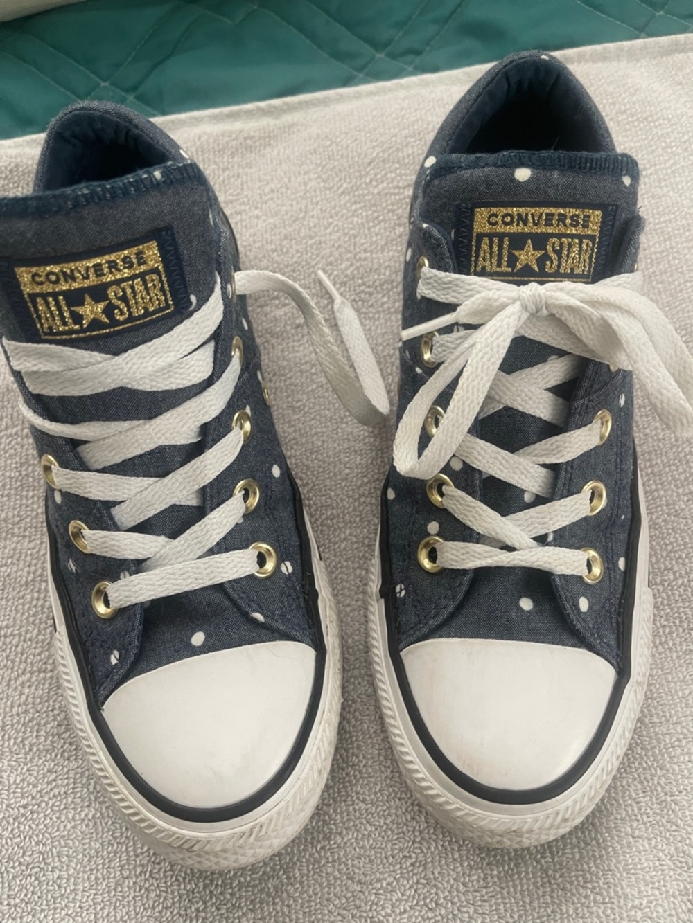 Converse Navy Polka Dot Gold-Trim All Star Sneakers
